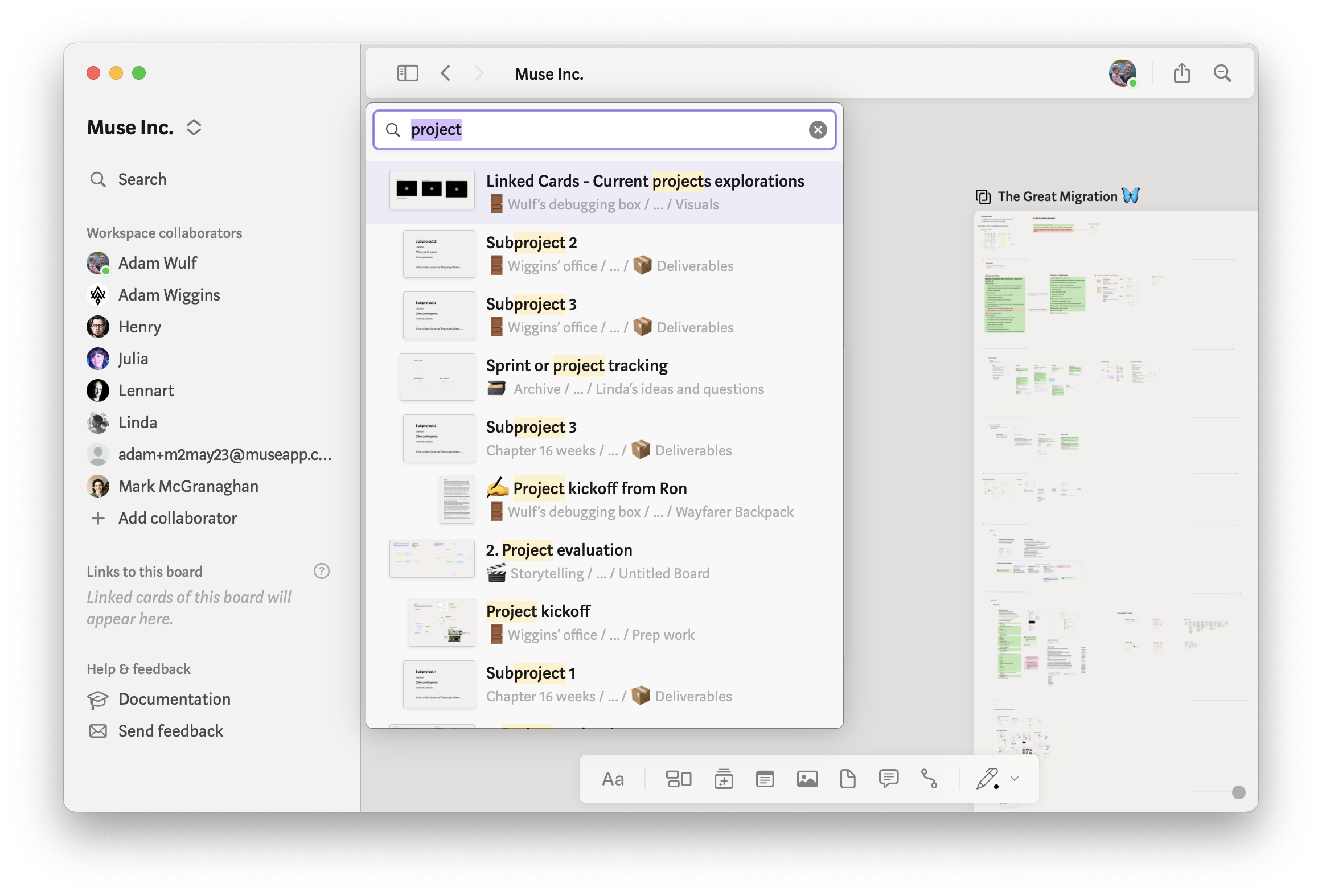 Screenshot of in-app search in Muse 3.